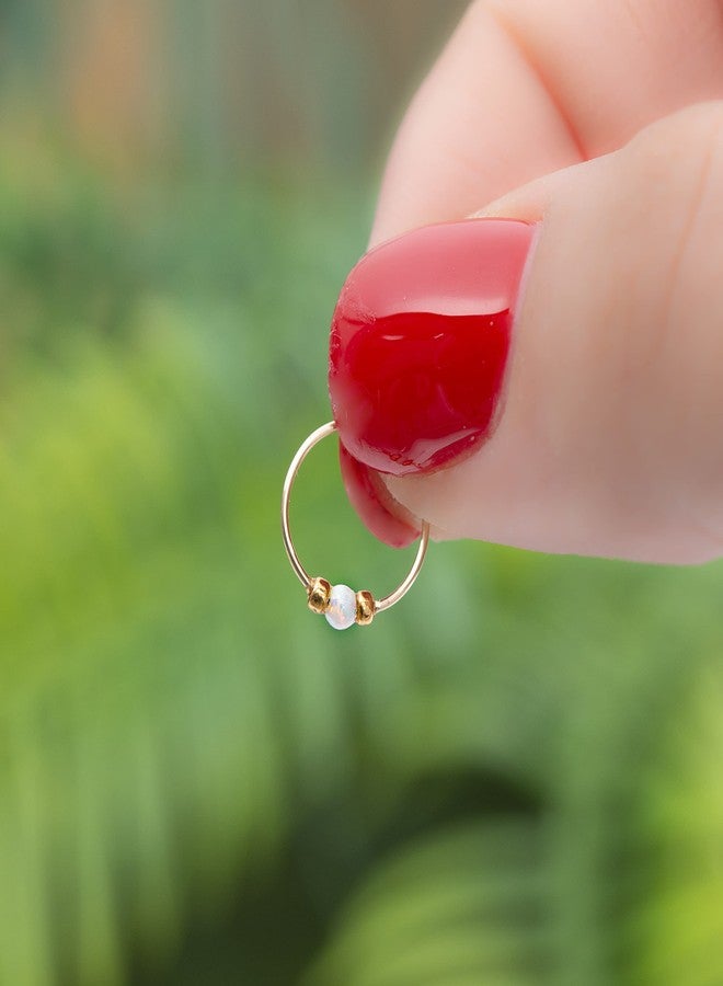 biliboom 14k Gold Filled White Opal Nose Ring - Tiny 24G Thin Gold Nose Hoop for Women - Dainty Handmade Opal Nose Piercing Hoop - Small Snug Gold Hoops Jewelry - Comfortable Everyday Fit - Image 4